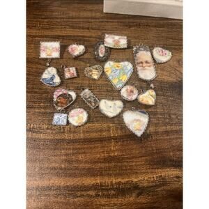 Vintage Recycled Broken China Ducks, Flowers, Dog, Bear Pendants & Brooches